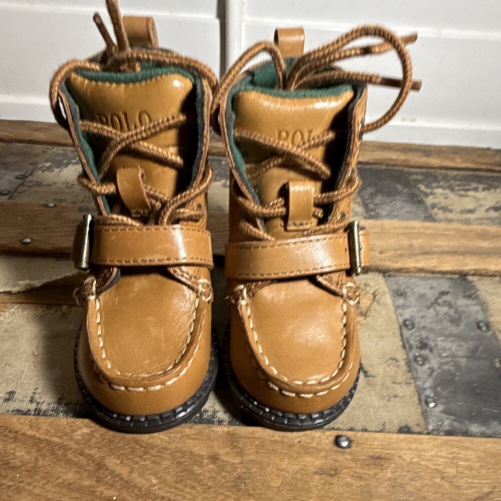 Polo Ralph Lauren Ranger Hi II Toddler Brown Leather Boots Boys Size 4